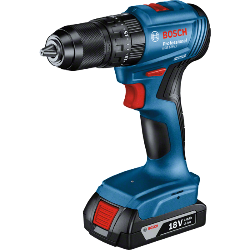 BOSCH Акумуляторний ударний дриль-шуруповерт GSB 185-LI,2 акумулятора 2.0 Ah, ЗП GAL 18V-20, кейс (06019K3100)