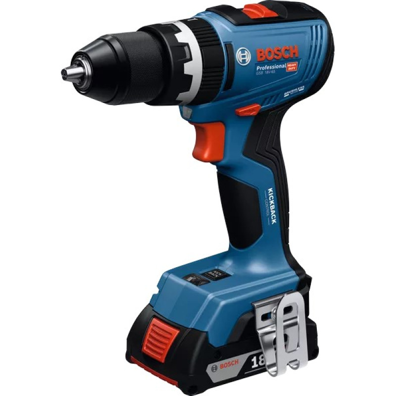 BOSCH Шурупокрут-дриль акумуляторний GSB 18V-65 18В 2х2А·год 31·65Нм 0-2100об·хв ЗП GAL18V-20 кейс 1.12кг (06019N3100)