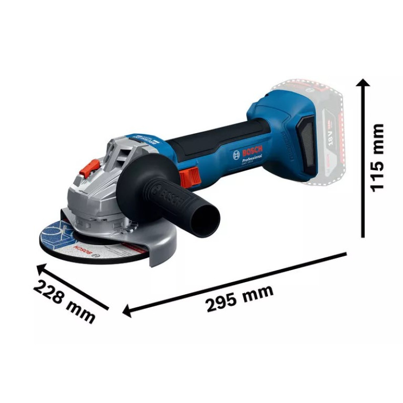 BOSCH Шліфмашина кутова акумуляторна GWS 18V-8 125мм 18В 2x5А·год 0-11000об·хв 1.7кг кейс ЗПGAL 18V-40 (06019N9003)