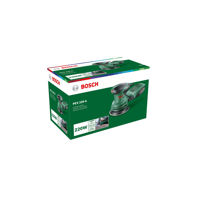 BOSCH Шліфмашина ексцентрикова PEX 220 A 220Вт 125мм 24000об·хв 1.2кг (0603378000)
