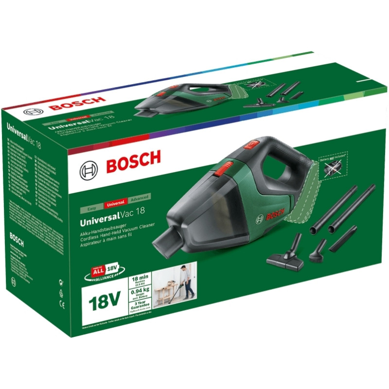 BOSCH Пилосос професійний акумуляторний UniversalVac 18, 18В, 9кПа, контейнер 0.5л, 1.3кг без АКБ та ЗП (06033B9102)