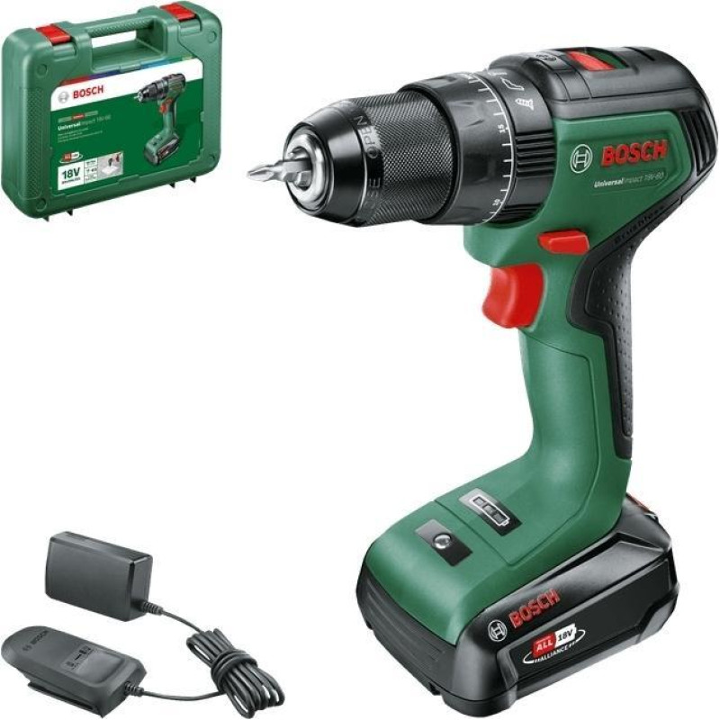 BOSCH Шурупокрут-дриль акумуляторний UniversalImpact 18V-60 18В 1х2А·год 60Нм 0-500·0-1900об·хв кейс ЗП 1.3кг (06039D7101)