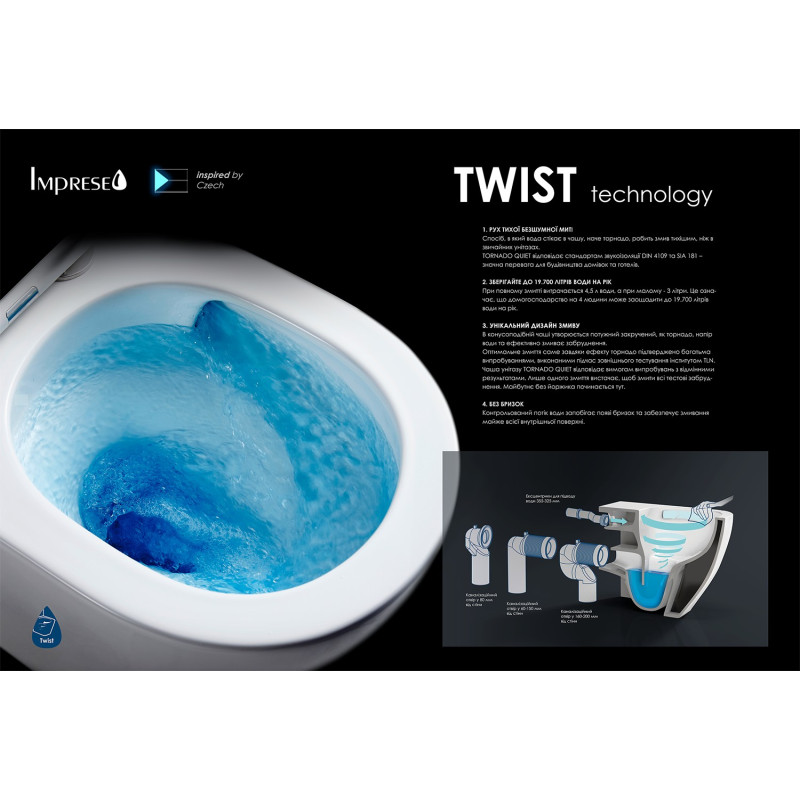 IMPRESE BILOVEC унитаз напольный с бачком (61*36,5*82,5 см, twist, сиденье duroplast), (с06500903TW)