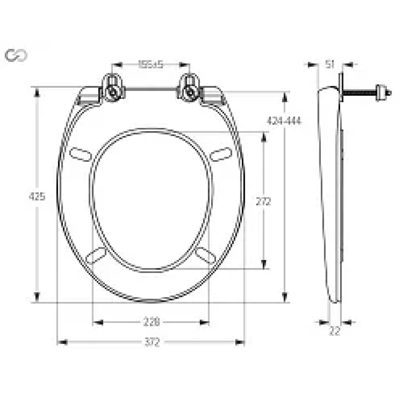 SOLOPLAST Сидіння для унітазу SP1, кріплення пластик, 372х425 мм
