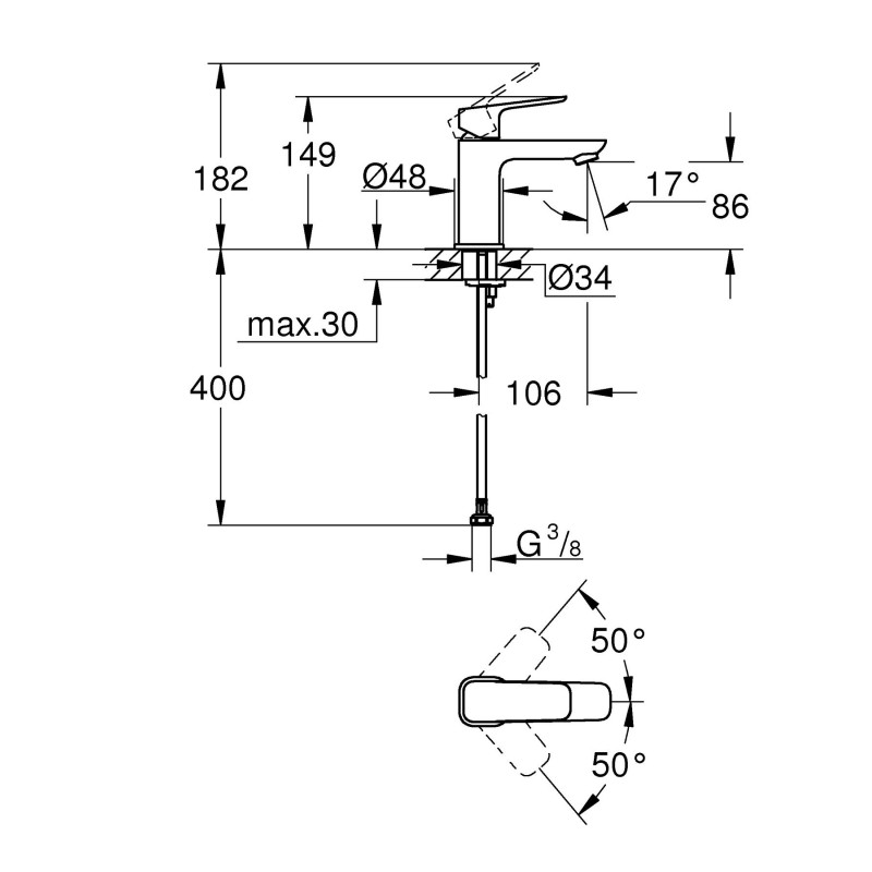 Grohe CUBEOзмішувач для умивальника однорважільнийS-Size, хром, (1016990000)