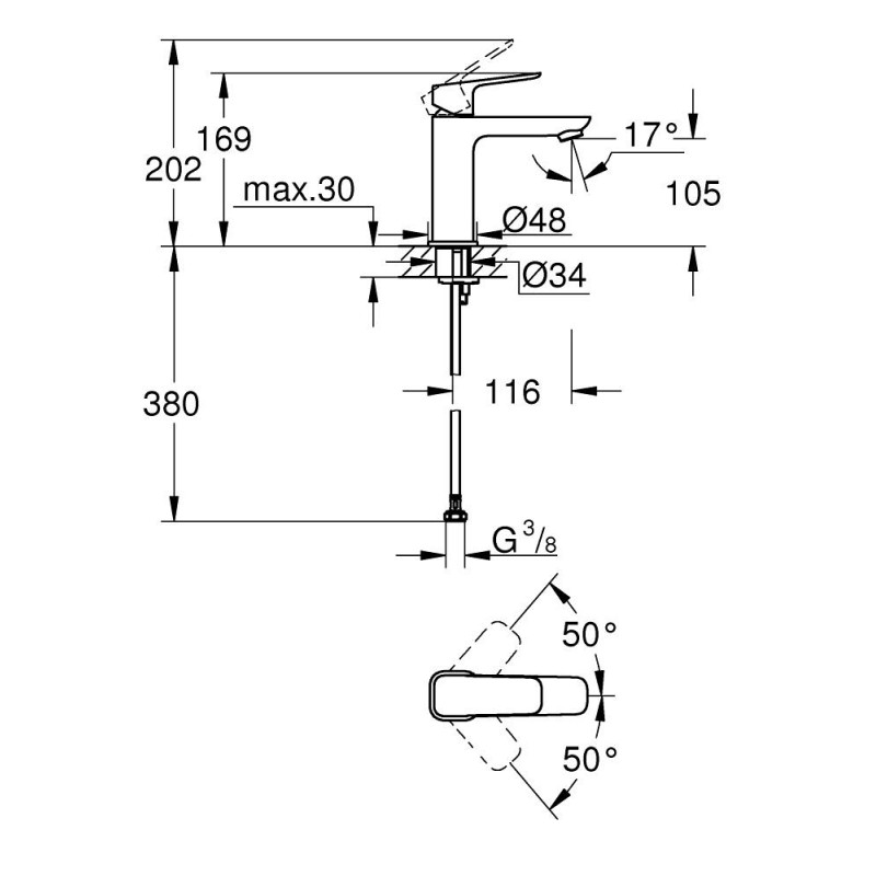 Grohe CUBEOзмішувач для умивальника одноважільнийМ-Size,колір хром, (1017550000)