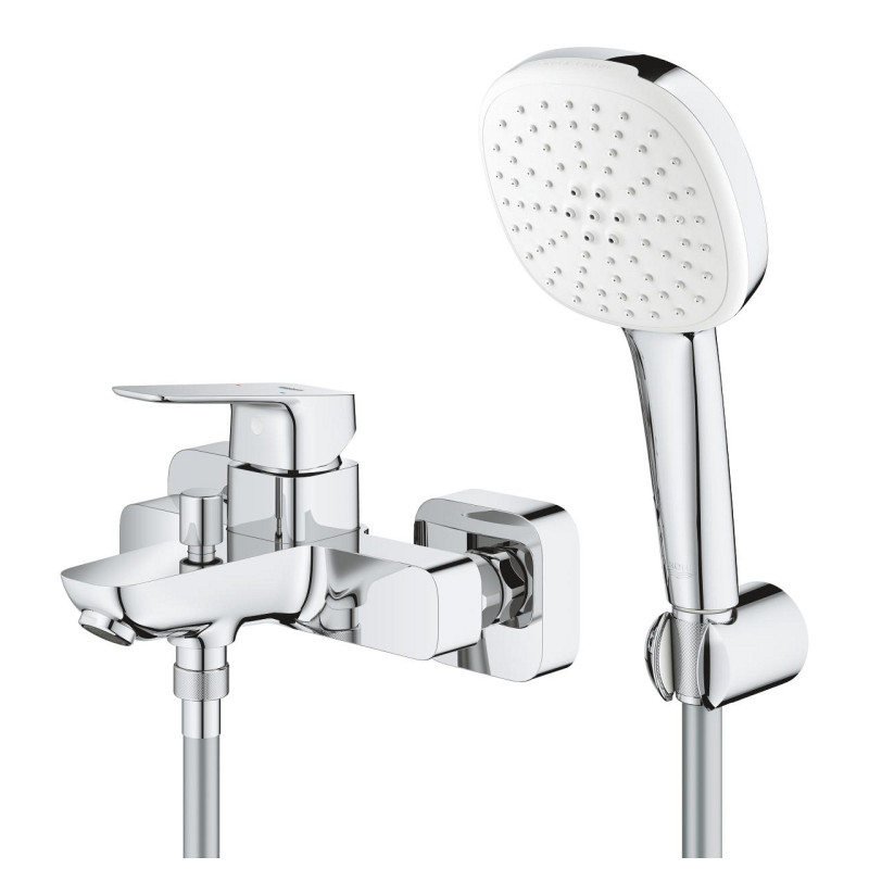 Grohe CUBEOзмішувач для ванни, одноважільний, з душовим набором( ручний душ, шланг, тримач)колір хром, (1018140000)