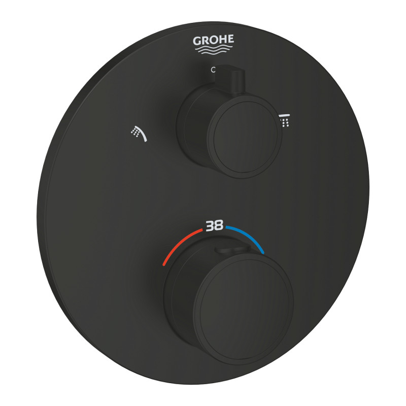 Grohe 1022082430 Grohtherm Зовнішня частина термостата для душу з перемикачем на 2 положення верхній/ручний душ, чорний матовий Grohtherm Зовнішня частина термостата для душу з перемикачем на 2 положення верхній/ручний душ, чорний матовий (1022082430)