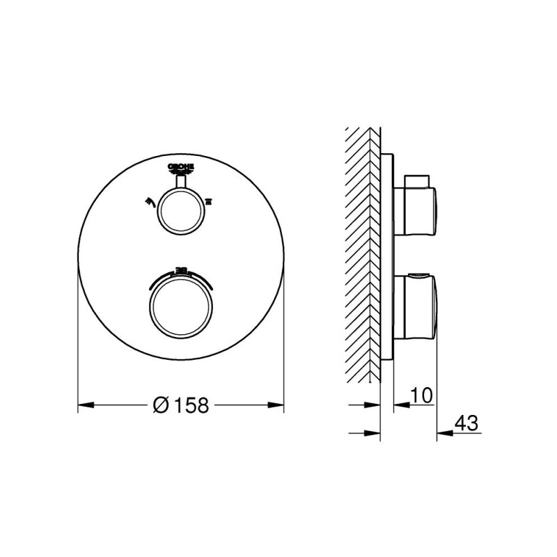 Grohe 1022082430 Grohtherm Зовнішня частина термостата для душу з перемикачем на 2 положення верхній/ручний душ, чорний матовий Grohtherm Зовнішня частина термостата для душу з перемикачем на 2 положення верхній/ручний душ, чорний матовий (1022082430)