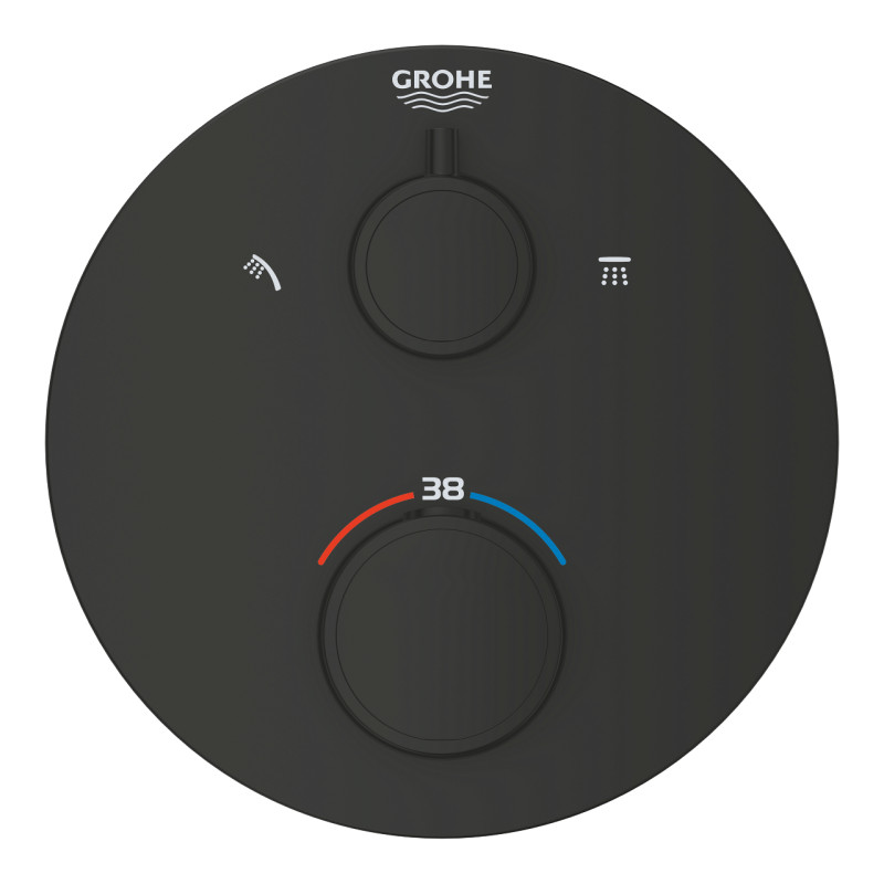 Grohe 1022082430 Grohtherm Зовнішня частина термостата для душу з перемикачем на 2 положення верхній/ручний душ, чорний матовий Grohtherm Зовнішня частина термостата для душу з перемикачем на 2 положення верхній/ручний душ, чорний матовий (1022082430)
