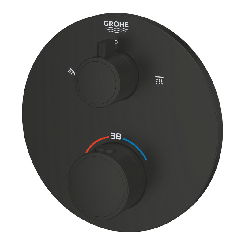 Grohe 1022082430 Grohtherm Зовнішня частина термостата для душу з перемикачем на 2 положення верхній/ручний душ, чорний матовий Grohtherm Зовнішня частина термостата для душу з перемикачем на 2 положення верхній/ручний душ, чорний матовий (1022082430)