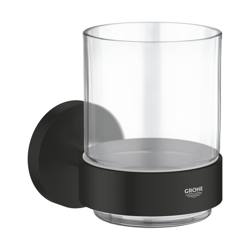 Grohe ESSENTIALS стакан стеклянный с держателем, цвет черный матовый, (1022562430)
