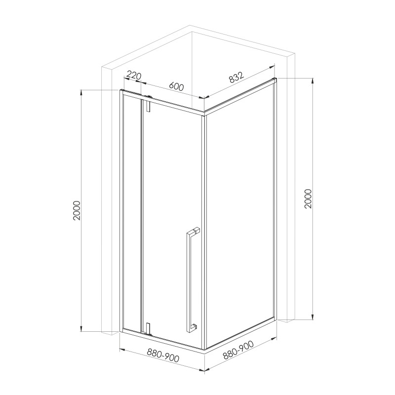 MORA 90-C душова кабіна 90*90*200 см квадратна, двері розпашні, профіль хром, скло прозоре