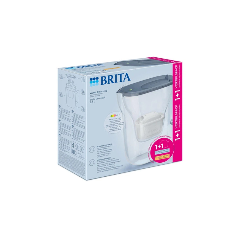 Фільтр-глечик Brita Style Essential MXPro 2.4л (1.4л очищеної води) + 2 картриджа сіро-блакитний (1057796)