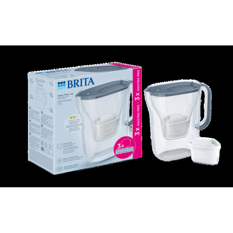 Фільтр-глечик Brita Style Essential MXPro 2.4л (1.4л очищеної води) + 3 картриджа сіро-блакитний (1058103)