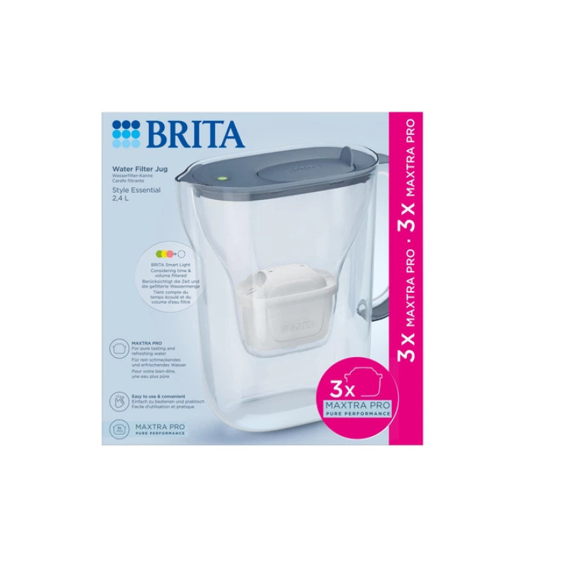 Фільтр-глечик Brita Style Essential MXPro 2.4л (1.4л очищеної води) + 3 картриджа сіро-блакитний (1058103)