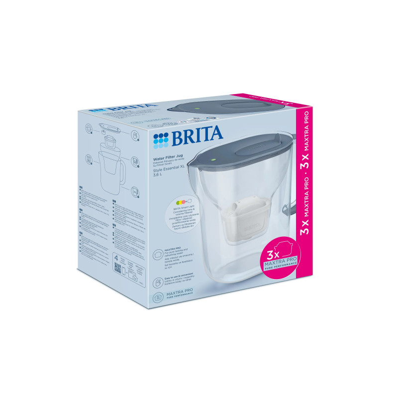 Фільтр-глечик Brita Style Essential XL MXPro 3.6л (2.3л очищеної води) + 3 картриджа сіро-блакитний (1059312)