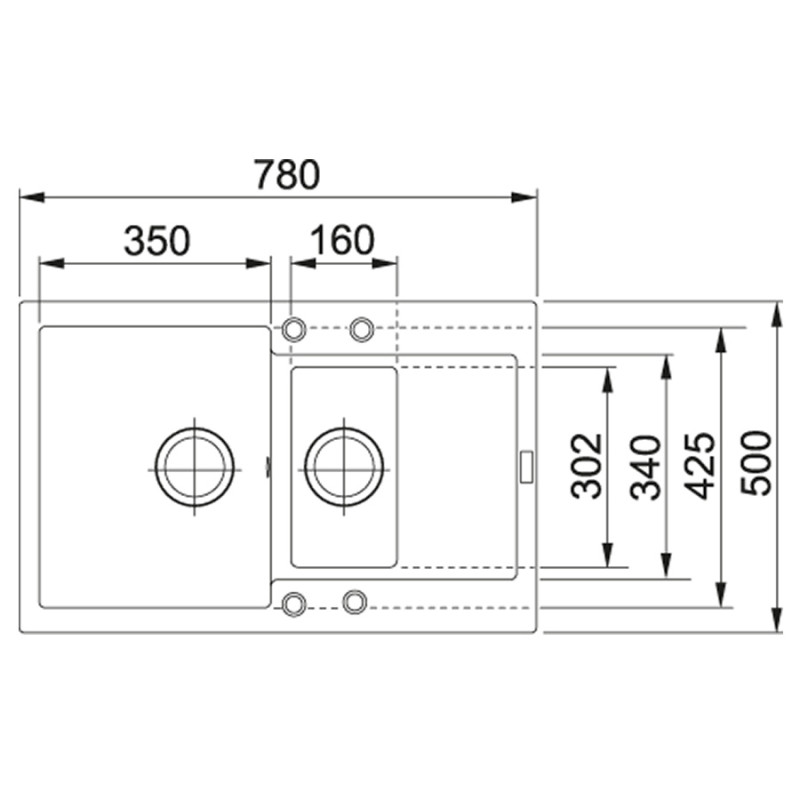 Franke Мийка кухонна Maris, фраграніт, прямокутник, з крилом, 780х500х200мм, чаша - 2, накладна, MRG 651-78, онікс (1140381015)