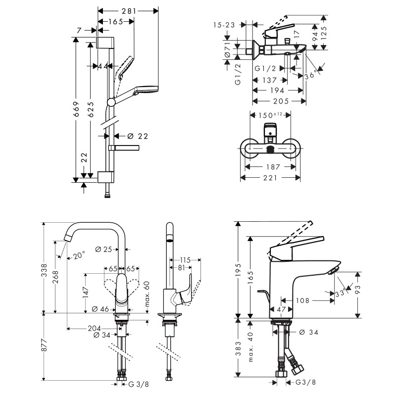 Hansgrohe Набір змішувачів для ванни Logis Loop (71151000+71244000+26553400+31820000)