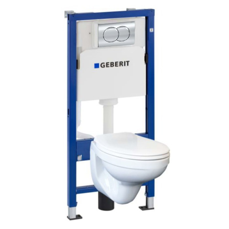 Geberit Комплект Duofix PRO 20 118.315.21.2: інсталяція Delta з підвісним унітазом Idol із сидінням Duroplast та змивна клавіша Delta01 хром глянець