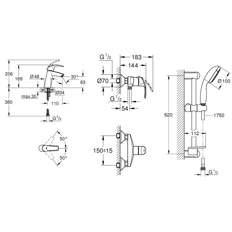 Grohe Eurosmart Набір змішувачей для душу (23324001+33555002+27926001), (123244 M)