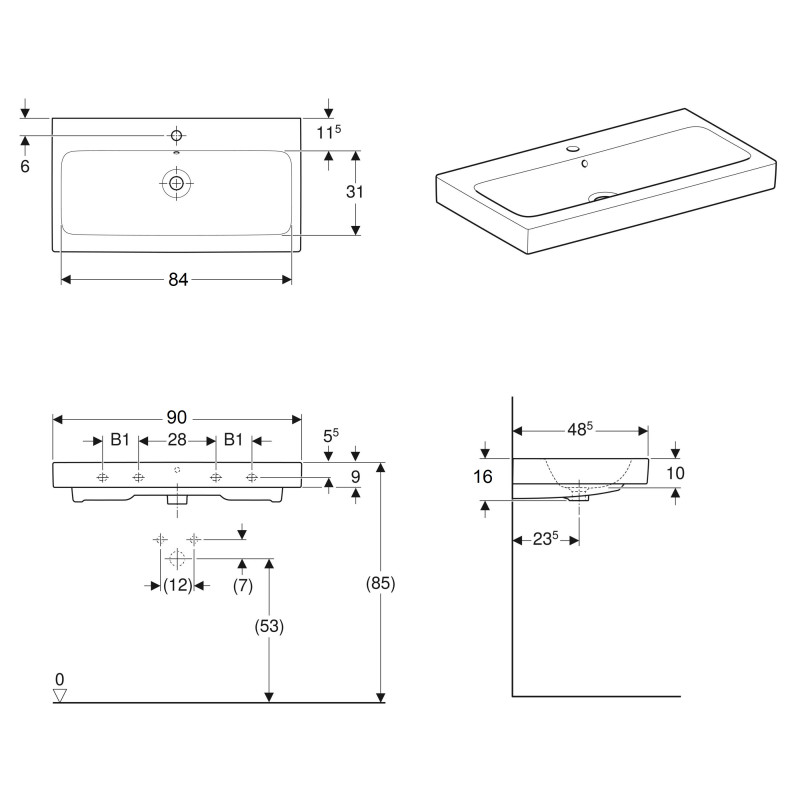 Geberit Умивальник ICON 124093000, білий, (124093000)