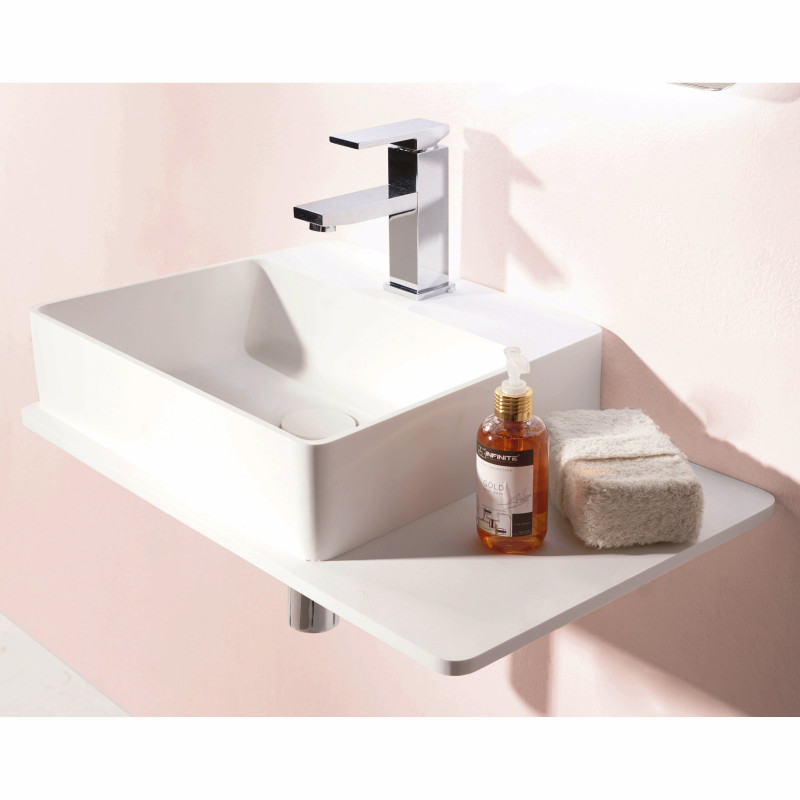 VOLLE Раковина 58*37*12,5см навесная, с полочкой из камня Solid surface, (13-40-415)