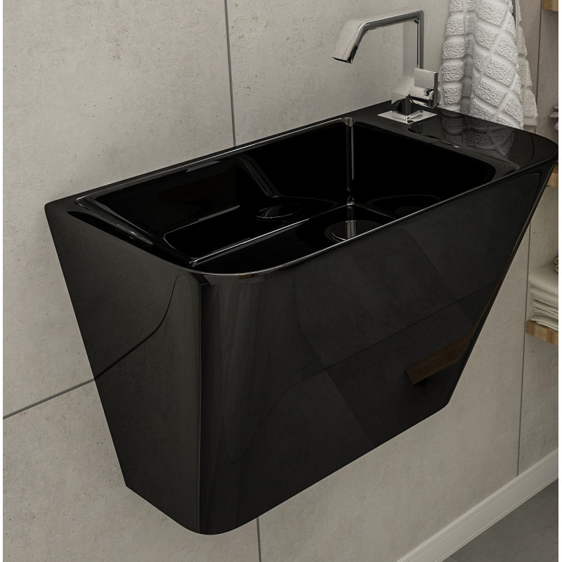 VOLLE TEO black умывальник 50*28*35см моноблок подвесной, (13-88-601black)