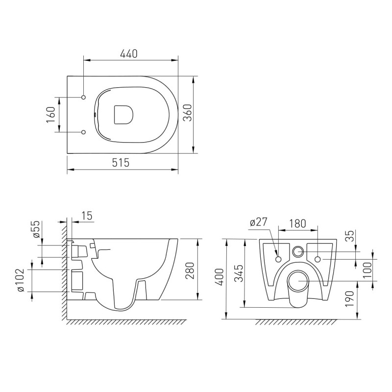 VOLLE CANTE Rimless унитаз подвесной 51*35,5*33см, сиденье Duroplast Slim slow-closing, (1312.151000)