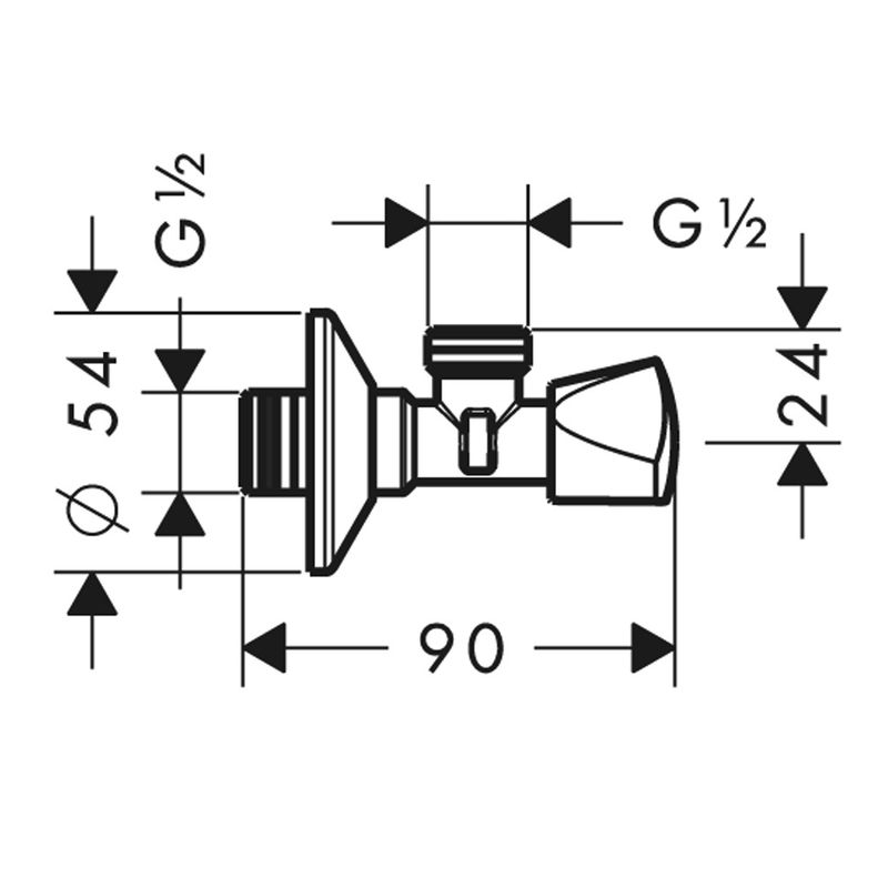 HANSGROHE Вентиль кутовий Е, 1/2*1/2, хром, (13903000)