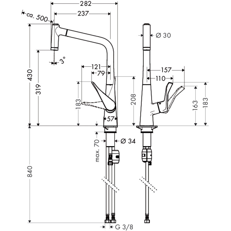 Hansgrohe Змішувач для кухні Metris Steel Optic (14820800)