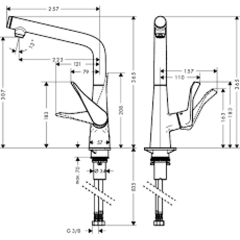 Hansgrohe Metris Select Змішувач для кухні одноважiльний, покриття-під сталь, (14883800)
