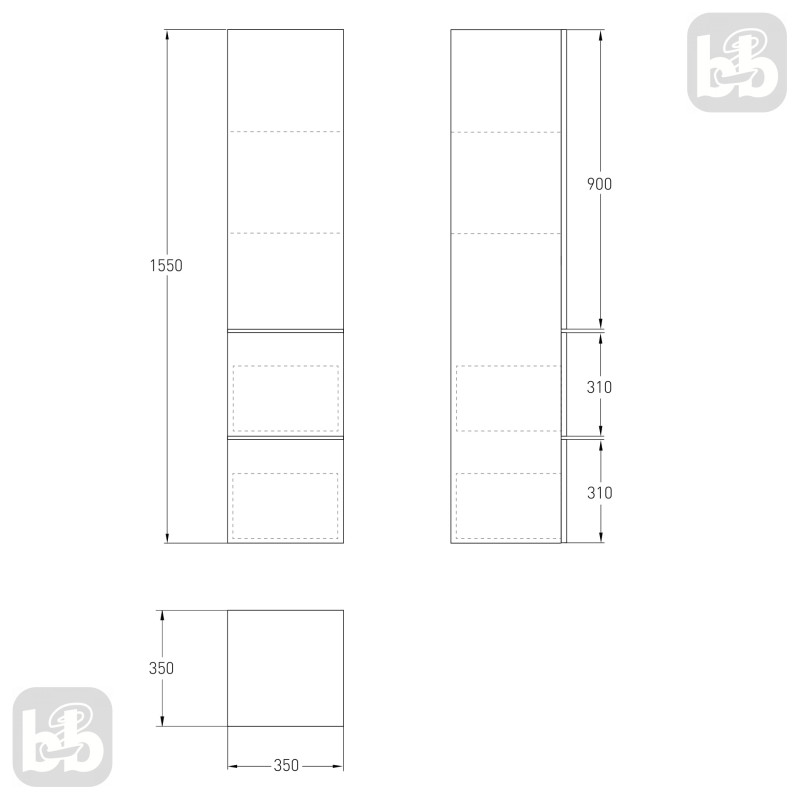 VOLLE OLIVA пенал 155*35*35см, подвесной, белый, (15-45-55)