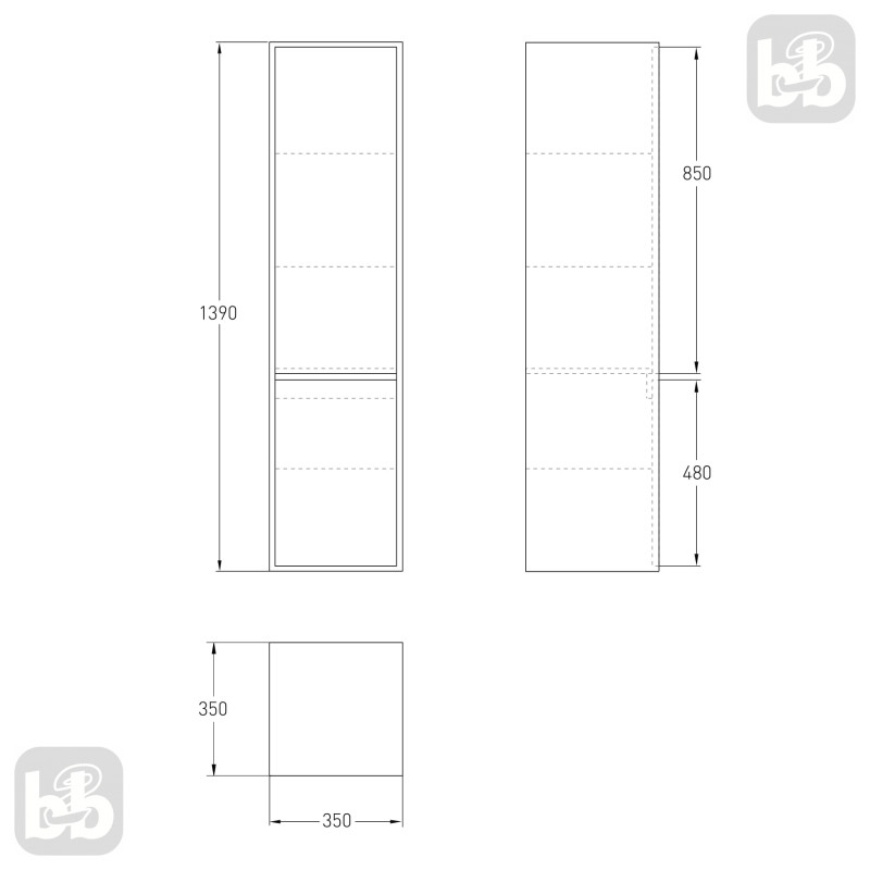 VOLLE TEO пенал 139*35*35см, подвесной, белый, (15-88-55)