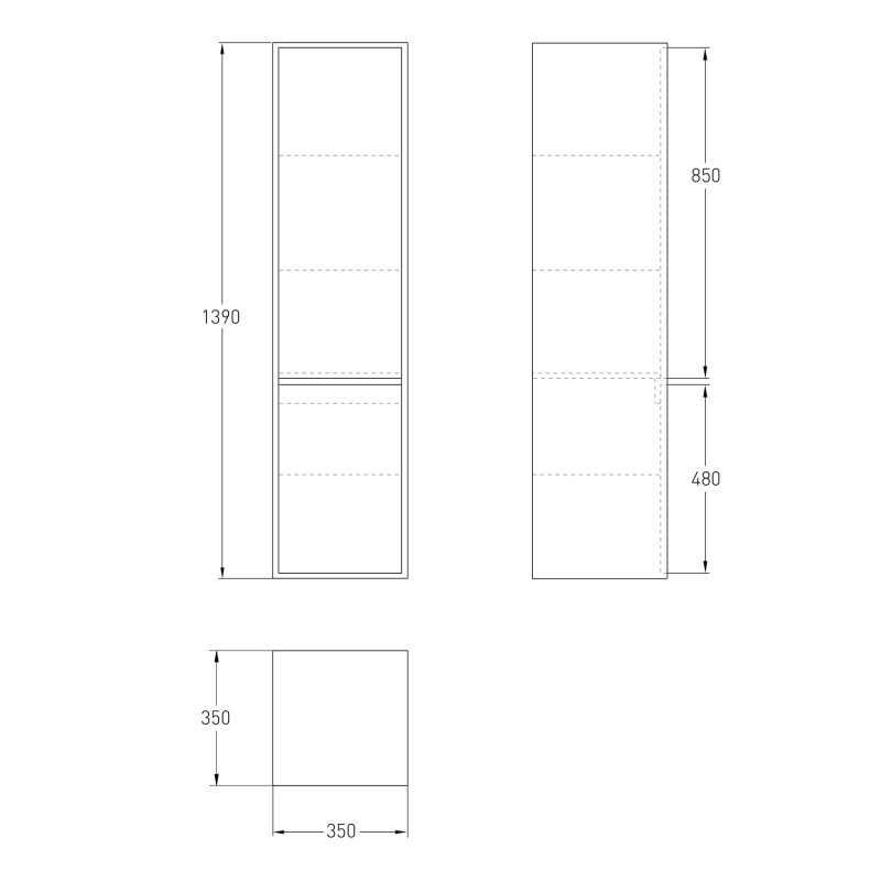 VOLLE TEO пенал 139*35*35см, підвісний, сірий, (15-88-55G)