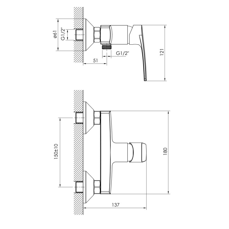 IMPRESE Змішувач для душу KAMPA, 35 мм, хром (15285)