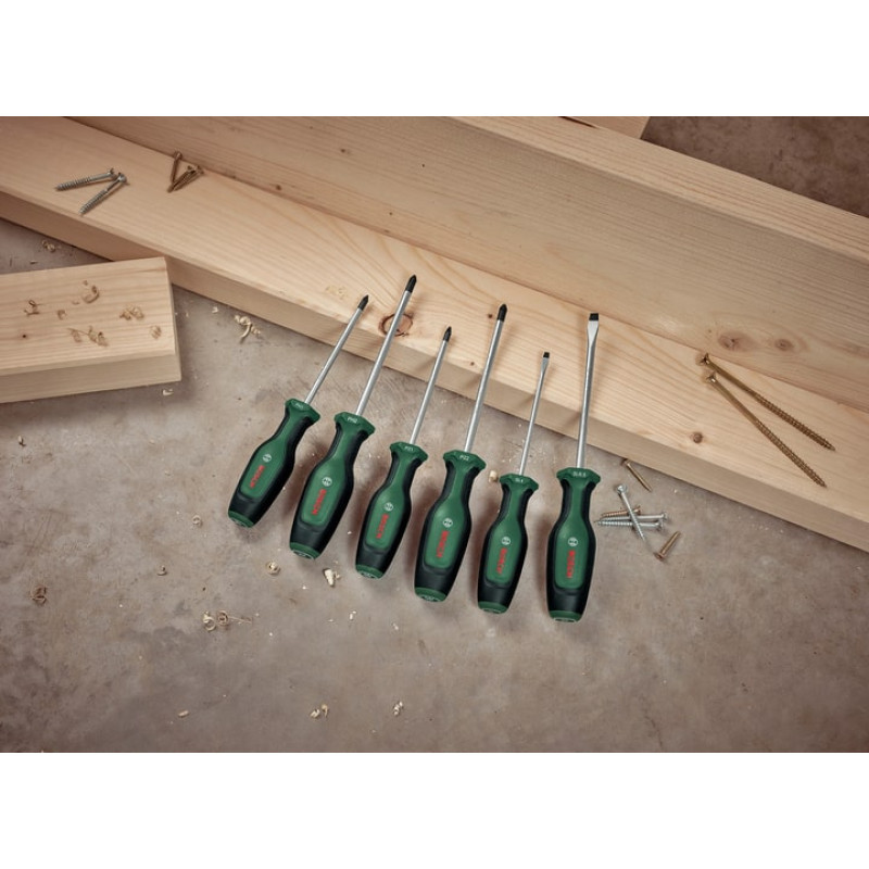 BOSCH Викрутка набір 6шт, SL 4, 6.5 мм, PH1х100 мм, PH2х125 мм, PZ1х100 мм, PZ2х125 мм (1600A02BX7)