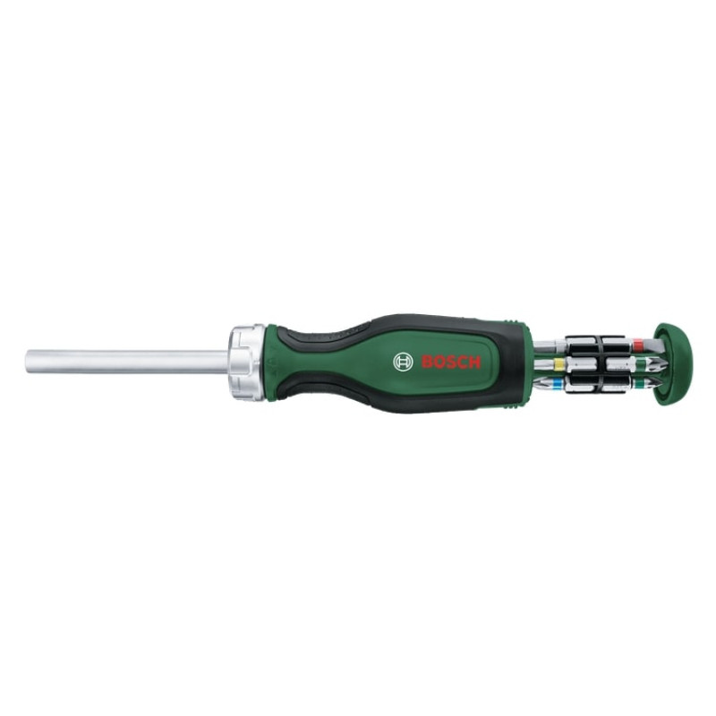 BOSCH Викрутка з тріскачкою, 12 насадок, руків'я PC+ABS+TPR , 207мм, сталь CrV (1600A032V0)