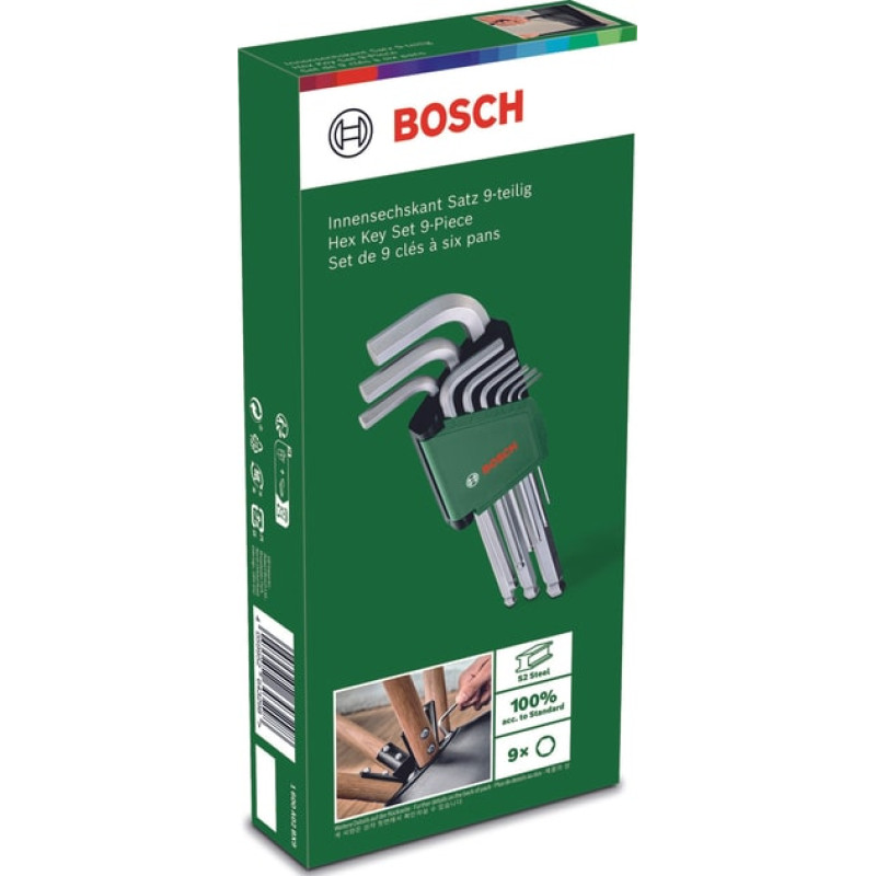 BOSCH Ключі шестигранні , набір 9шт, кулястий наконечник, 1.5-10мм, CrV (1600A032V1)