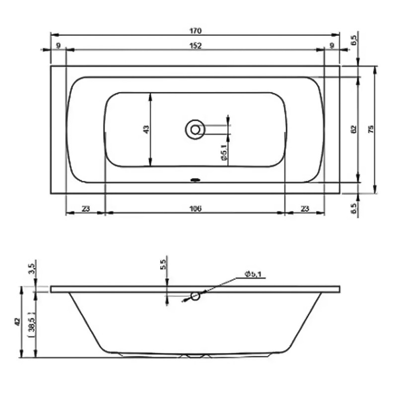 Devit 17075345 Comfort S Ванна 170x75 біла + ніжки 207093
