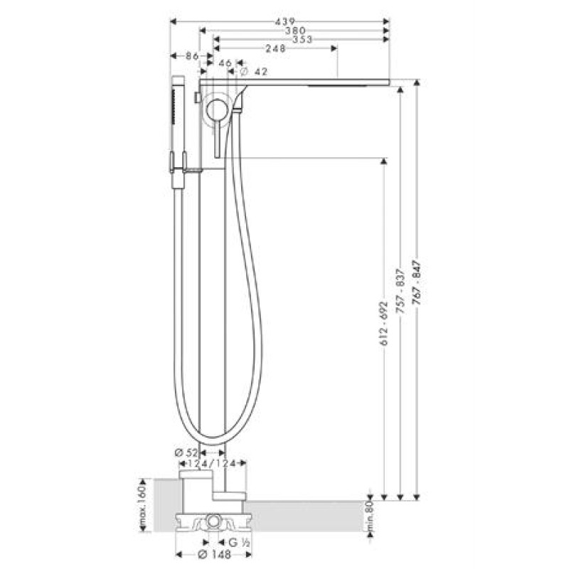 Axor Massaud - змішувач на ванну для установки в підлогу HANSGROHE 18450000, (18450000)