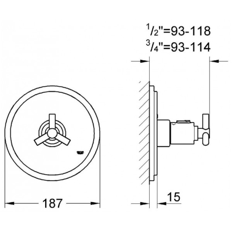 ATRIO-Центральний термотат GROHE 19147000 (верхня монтажна частина до 34101), хром