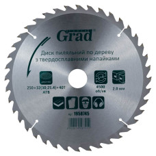 Grad Диск пиляльний по дереву з твердосплавними напайками 250×32(30;25.4)×40T (1958745)