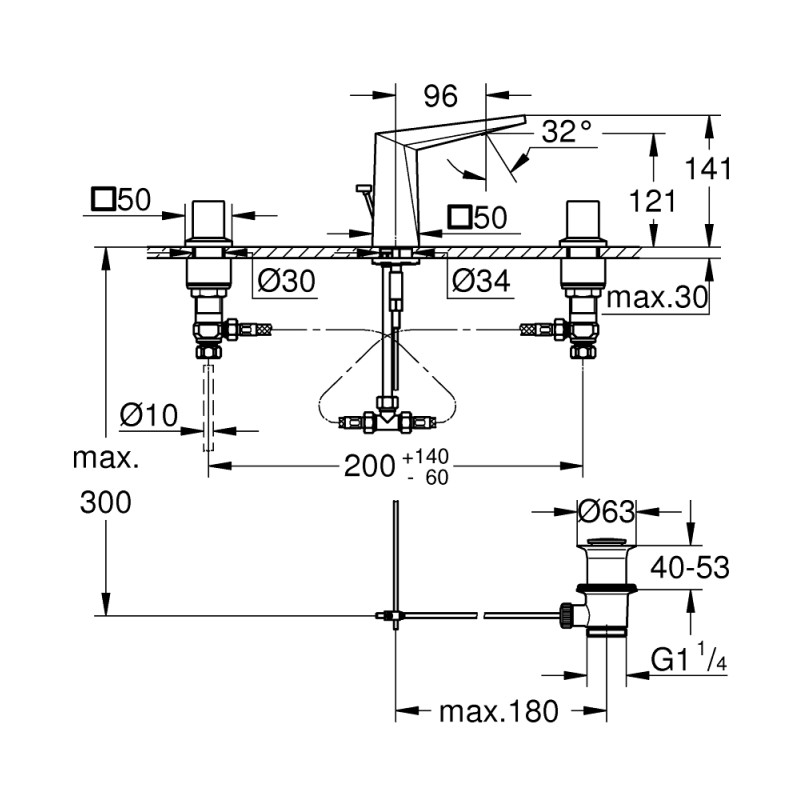 Grohe Allure Brilliant Змішувач для раковини на 3 отвори, S-Size (20342000)
