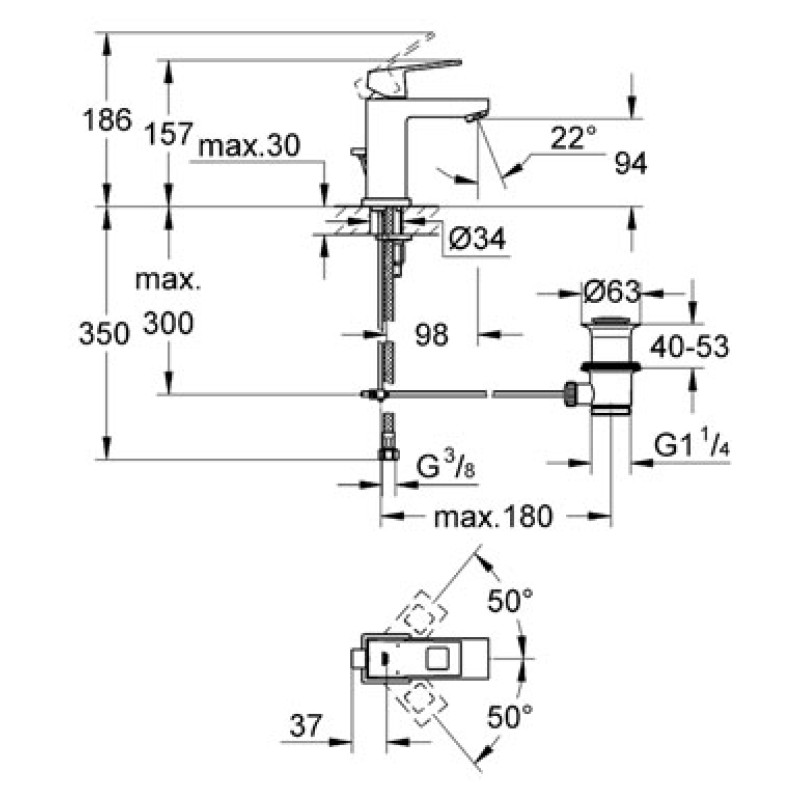 Grohe Eurocube Змішувач для раковини, одноважiльний, (23127000)