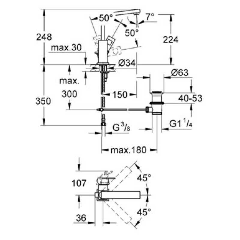 Grohe Eurocube Змішувач для раковини, одноважiльний, (23135000)