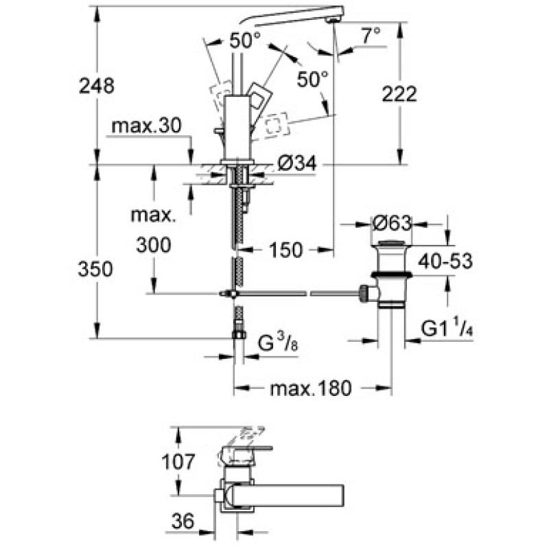 Grohe Eurocube Змішувач для раковини, одноручковий, високий виливши, (2313500E)