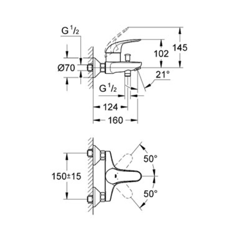 Grohe Euroeco Смеситель для ванны, однорычажный, (23270000)