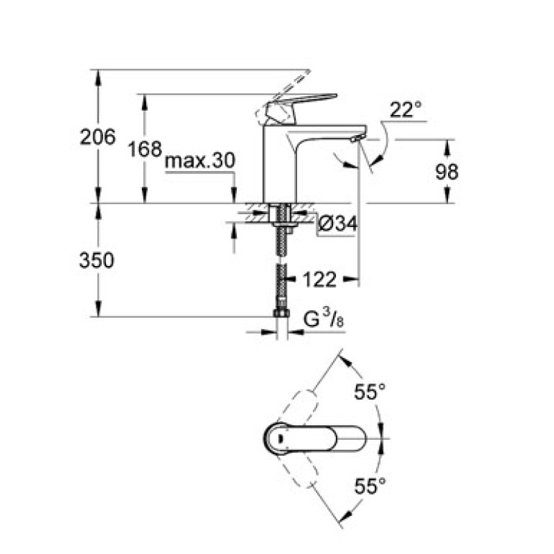 Grohe Eurosmart Cosmopolitan Змішувач для умивальника, одноважiльний, (23327000)