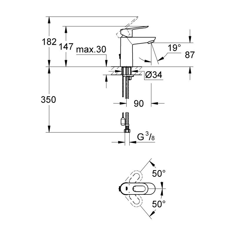 Grohe BauLoop Змішувач для раковини, одноважiльний, з ланцюгом, (23336000)